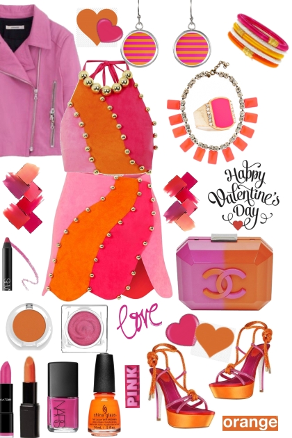 Pink And Orange Valentine- Fashion set