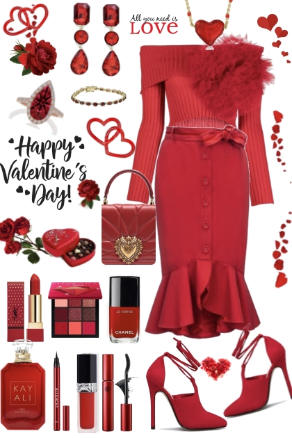 Red Feather Top Valentine- Fashion set