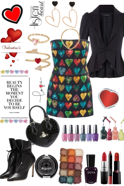 Black And Colorful Valentine's Set- Combinazione di moda