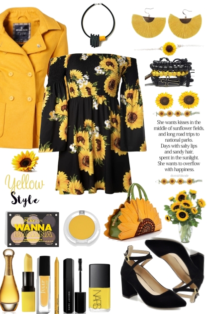 Black and Yellow Sunflower- combinação de moda