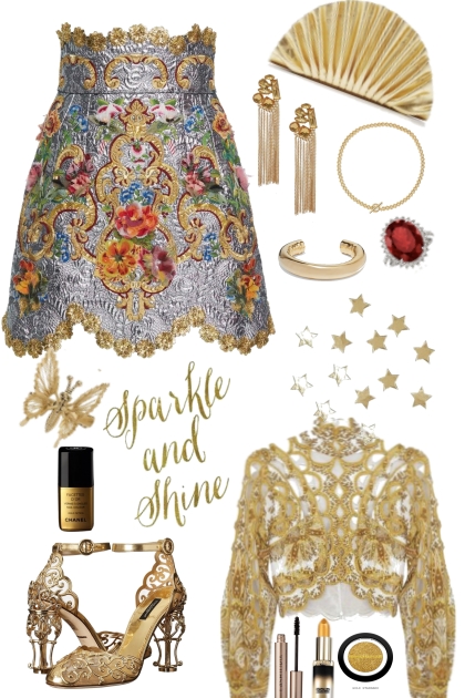 Glam Gold Skirt And Top- combinação de moda