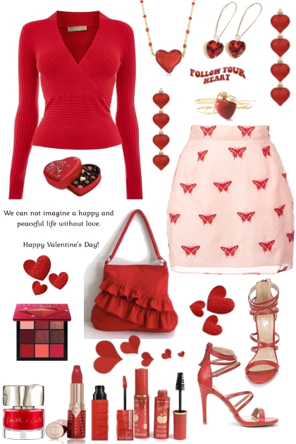 Valentine Red Print Skirt- Modna kombinacija