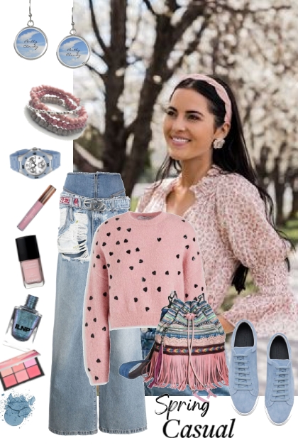 Blue And Pink Spring Casual- combinação de moda