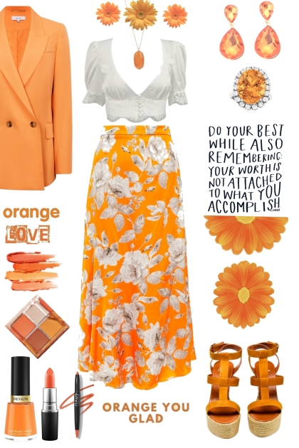Orange Floral Skirt- combinação de moda