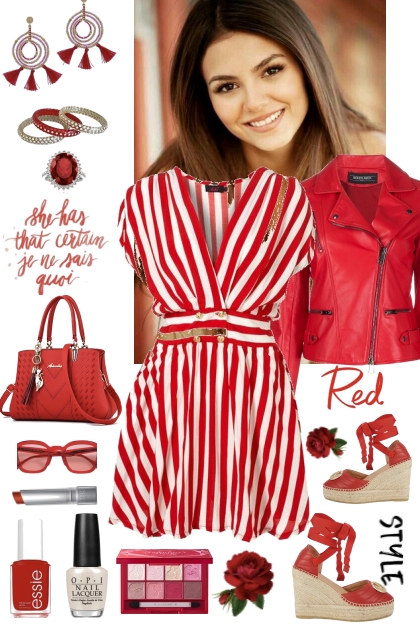Red And White Striped Dress- Combinaciónde moda