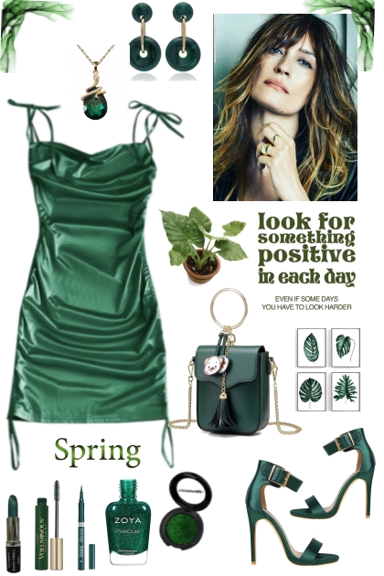 Dark Green Satin Dress- Fashion set
