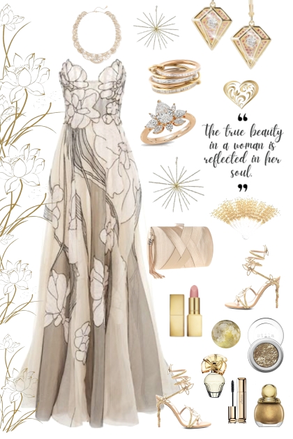 Neutral And Gold Gown- Modna kombinacija