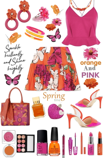 Pink Orange Floral Skirt- 搭配