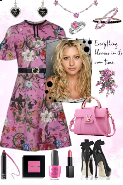 Pink And Black Floral Dress- Fashion set