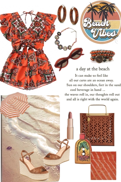 Beach Day Orange Romper- Fashion set