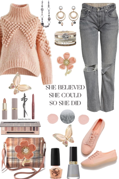 peach sweater- Combinazione di moda