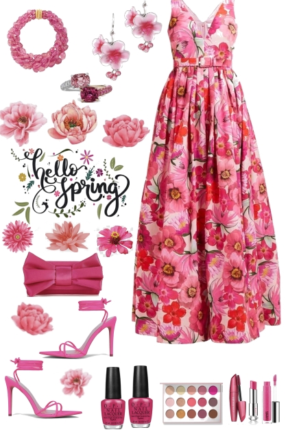 Long Pink Flowered  Dress