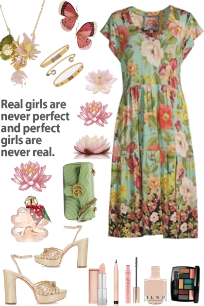 #284 Green Floered Dress- Modekombination