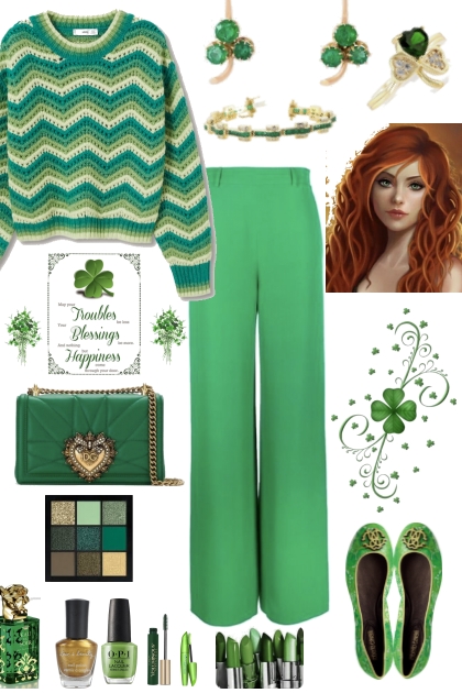 #290 St Patrick's Day Green Striped Sweater- コーディネート