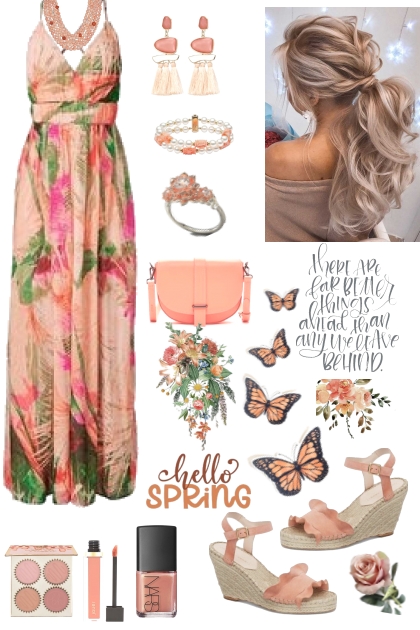 #291 Floral Peach Dress - Fashion set