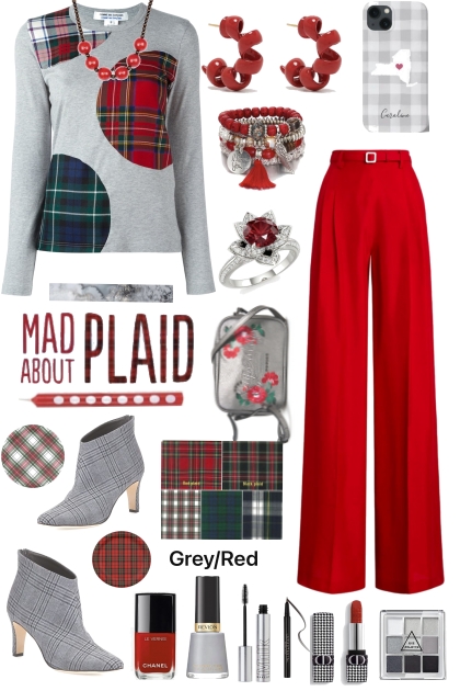 #293 Plaid  Gray Top- combinação de moda