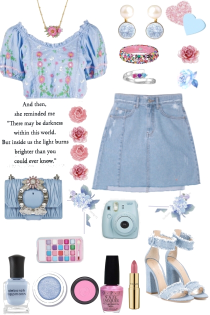 #295 Blue Top With Pink Flowers- Модное сочетание
