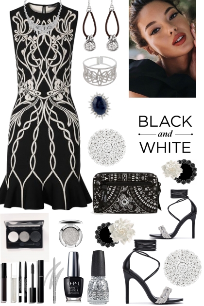#301 Black and white Dress- Modna kombinacija