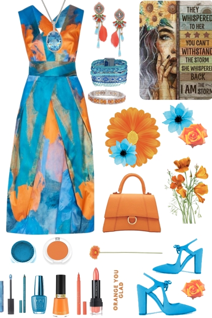 #302 Orange And Blue Dress- Modna kombinacija