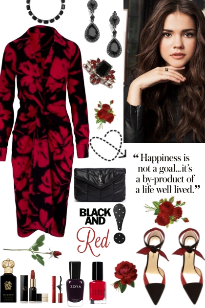 #311 Red And Black Print Dress- Modna kombinacija