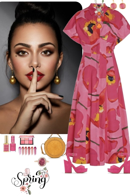 #320 Pink Print Dress- Модное сочетание