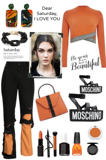 #322 Orange And Black Casual  Pants     - Fashion set