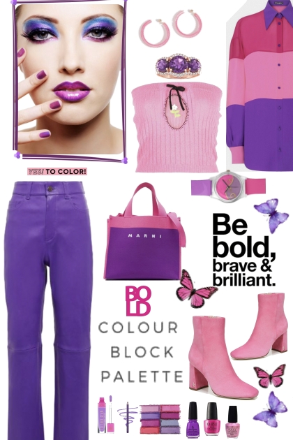 #324 Bold Pink And Purple Color Block- combinação de moda