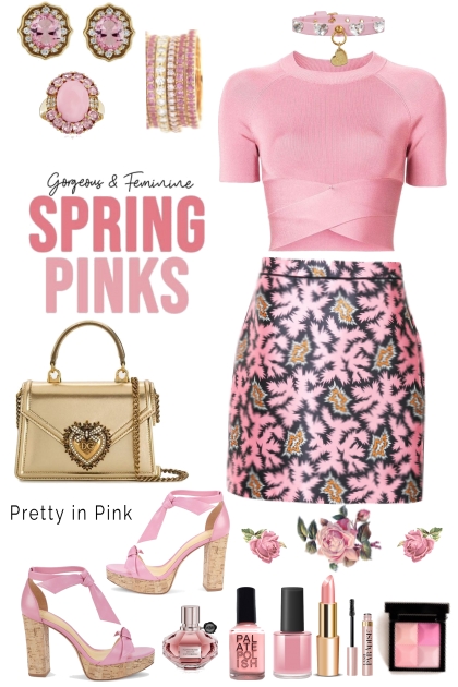 #327 Pink Print Skirt- Модное сочетание