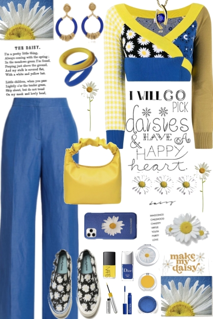 #329 Blue And Yellow Daisy Sweater- Модное сочетание