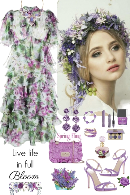 #331 Purple And Green Spring Dress- combinação de moda