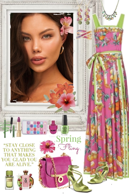 ###4 Spring Pink And Green Dress- Fashion set