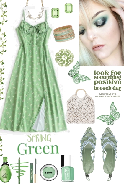 #339Spring Green Print Dress