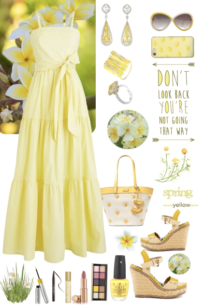 #340 Yellow Maxi Dress- Combinaciónde moda