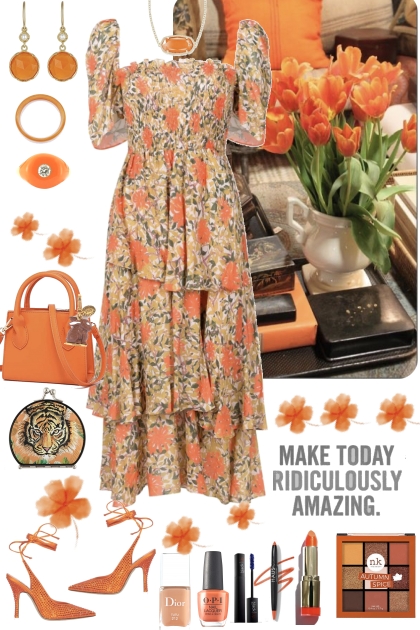 #362 Orange Print Dress- Combinazione di moda