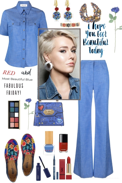 #363 Blue Pants And Top- combinação de moda