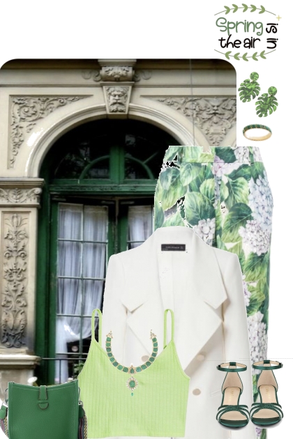 ##64 Green Print Pants- Modna kombinacija
