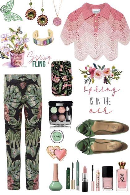 #366 Spring Green Print Pants- Fashion set
