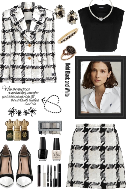 #372 Black And White Jacket And Skirt- Combinaciónde moda