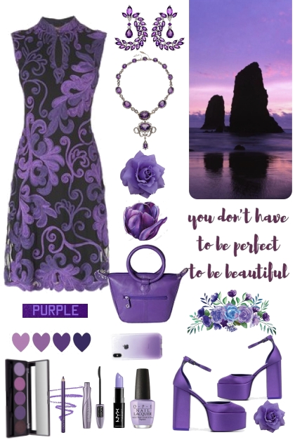 #375 Purple Print Dress- Modna kombinacija