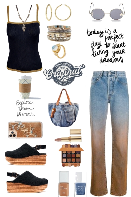 #380 Brown And Blue Jeans- Modekombination