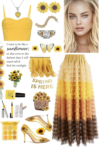 #381 Ombre Brown And Yellow Tulle Skirt- combinação de moda