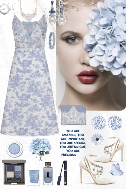 #387 Blue Print Dress- Модное сочетание