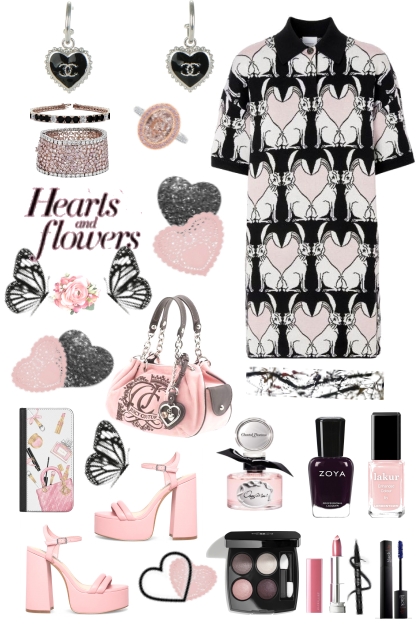 #394 Black and Pink Hearts Dress 2023- Modna kombinacija