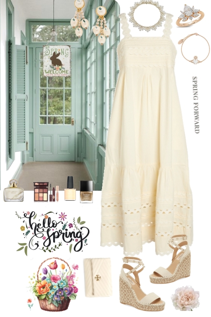 #397 Spring Cream Dress 2023- combinação de moda