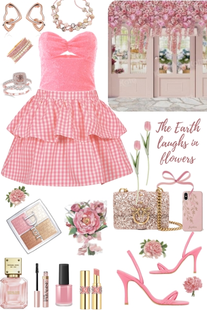 #414 2023 Pink Spring Skirt And Top- combinação de moda