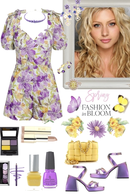 #420 2023 Purple Floral Romper- Modna kombinacija