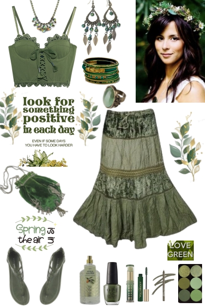 #429 2023 Olive Green Tiered Skirt- Combinaciónde moda