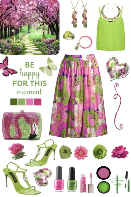 #432 2023 Pink And Green Skirt- Combinaciónde moda