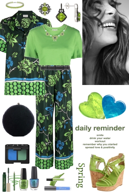 #436 2023  Green And Blue Print Pants- Modekombination