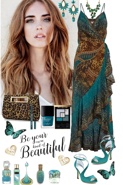 #434 2023 Teal And Leopard Dress- combinação de moda
